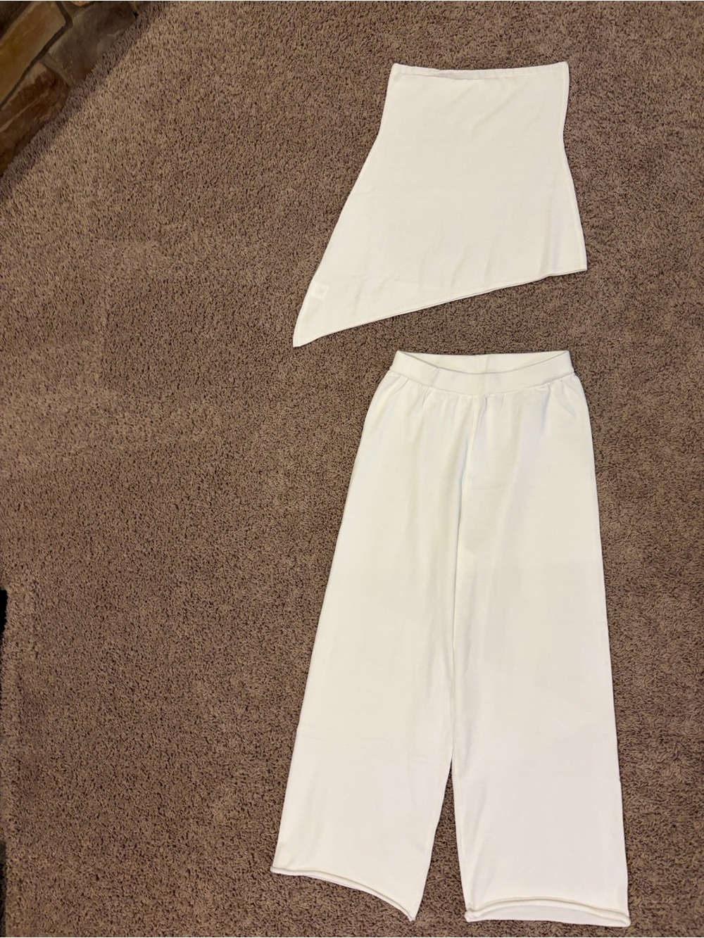White Wide-Leg Knit Pants & Asymmetric Tube Top Set